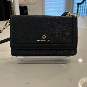 Michael Kors Black Pebbled Leather Mini Crossbody with Gold Hardware